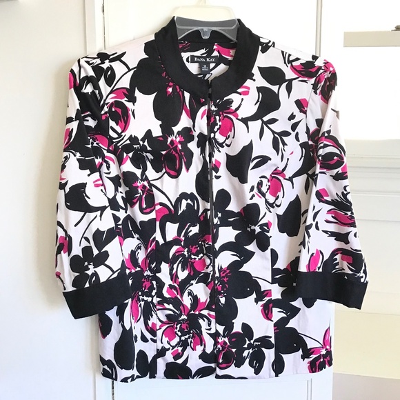 DANA KAY Open Front Cardigan Jacket Cotton Floral Black Pink Womens Plus Size 14 - Picture 1 of 16